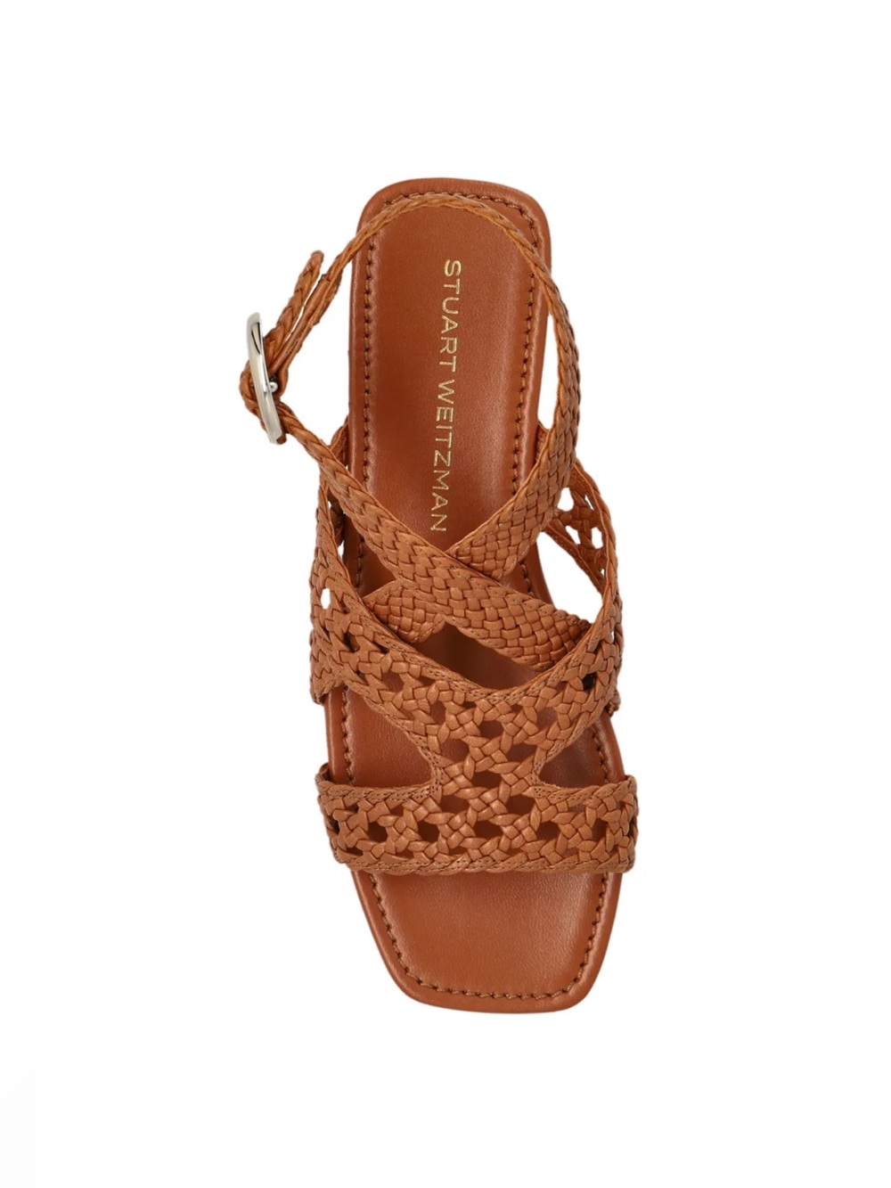 Stuart Weitzman Thea Sandal Womens 6.5 Tan Woven Leather Flat Summer Designer